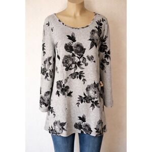 Caffè Marrakesh Women's XL Scoop Neck Very Soft Floral Sweatshirt Tunic Gray NWT